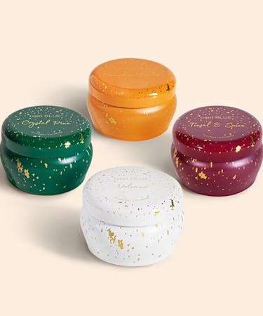 Glimmer Holiday Candle Gift Set - Pumpkin Dulce, Tinsel & Spice, Crystal Pine, Volcano